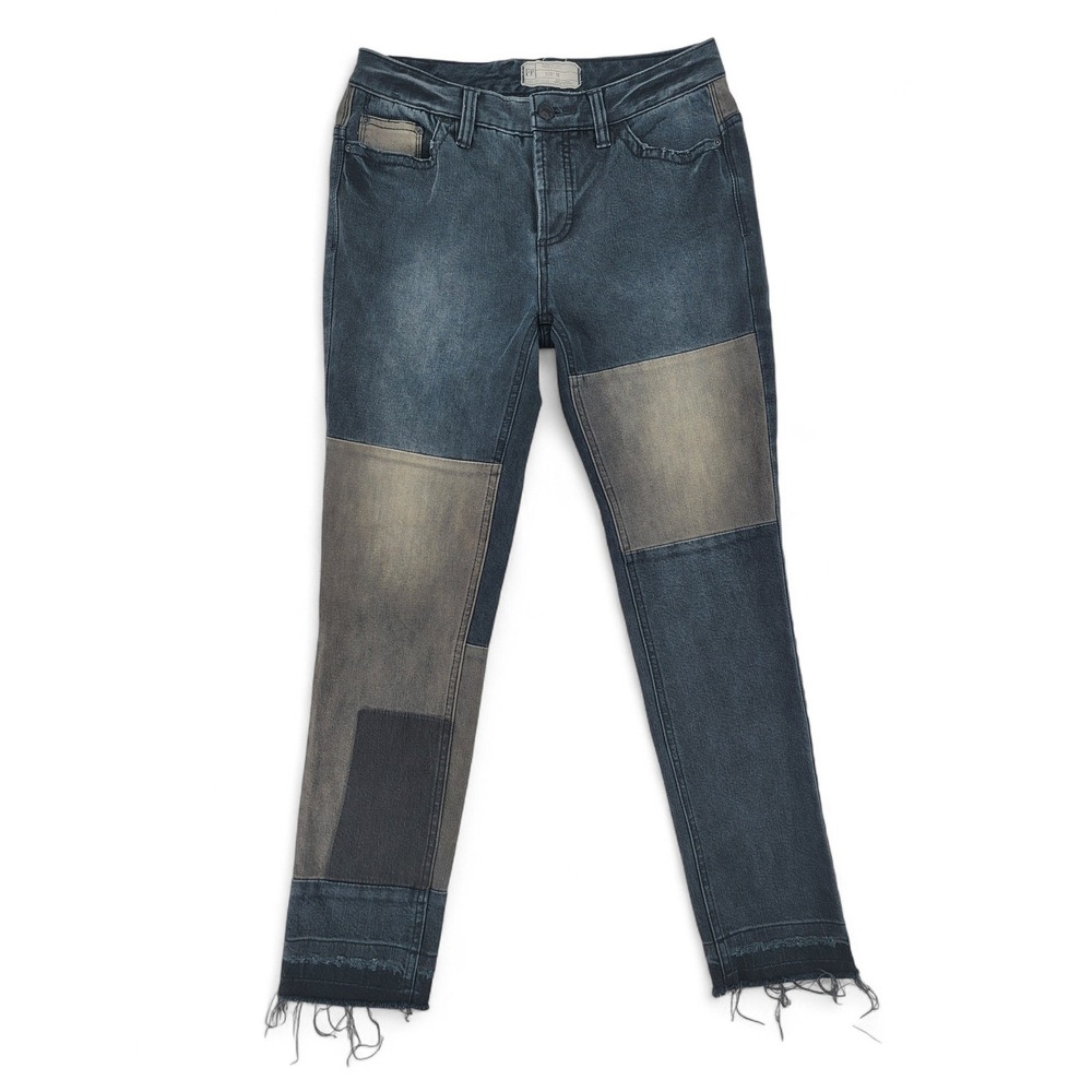 Free People Womens 28 Patchwork Skinny Jeans Colorblock Raw Hem Button Fly‎